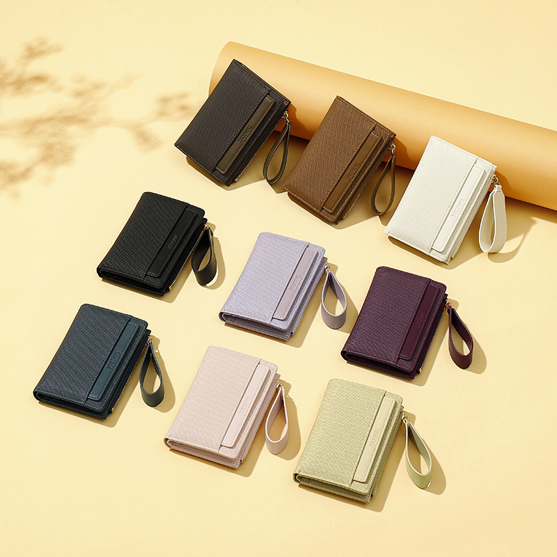 Portofel pentru carduri din PU, cu fermoar și curea pentru încheietură, compartiment pentru monede cu capacitate mare, căptușeală din poliester