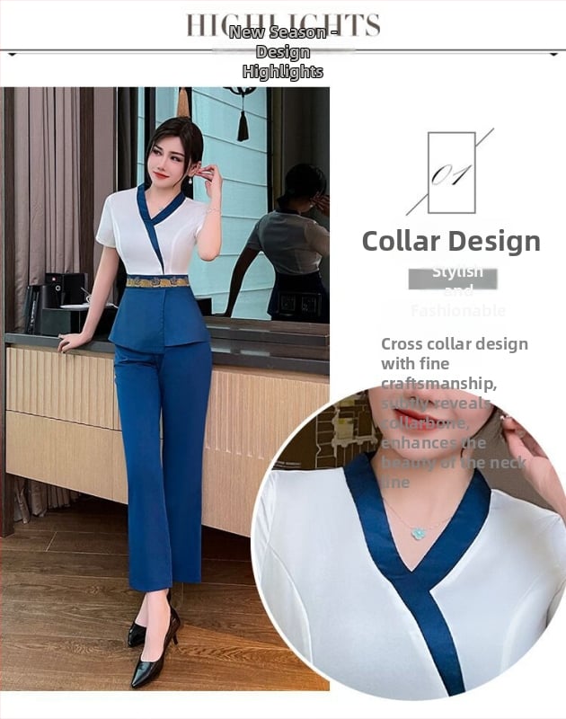 Lépfürdő-technikus egyenruha — felső V-nyakú, rövid ujjú, 3/4 hosszú nadrág, pamut-poliészter keverék, nedvességelvezető