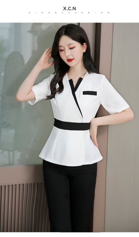 Női szépségszalon öltözet, nedvességelvezető poliészter, 70% főanyag, nyár 2022