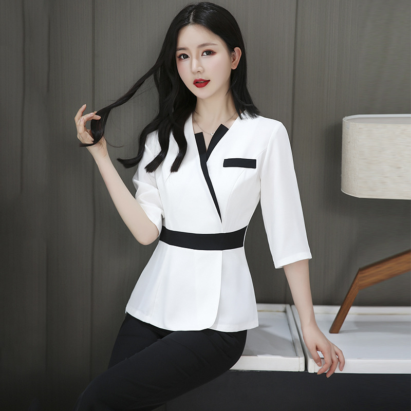 Női szépségszalon öltözet, nedvességelvezető poliészter, 70% főanyag, nyár 2022