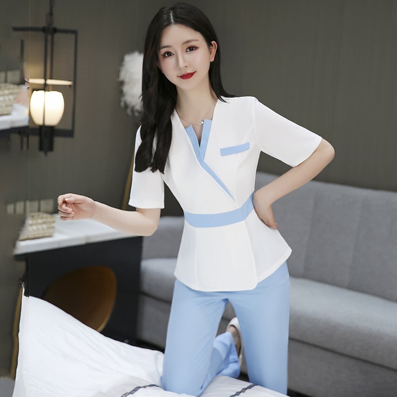 Női szépségszalon öltözet, nedvességelvezető poliészter, 70% főanyag, nyár 2022