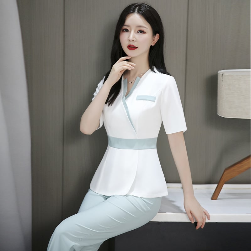 Női szépségszalon öltözet, nedvességelvezető poliészter, 70% főanyag, nyár 2022