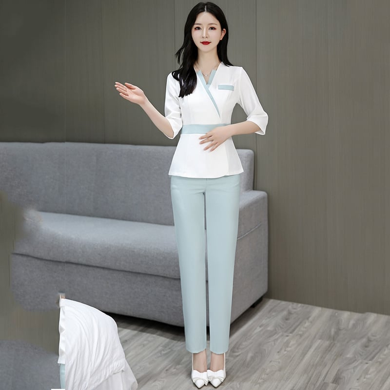 Női szépségszalon öltözet, nedvességelvezető poliészter, 70% főanyag, nyár 2022