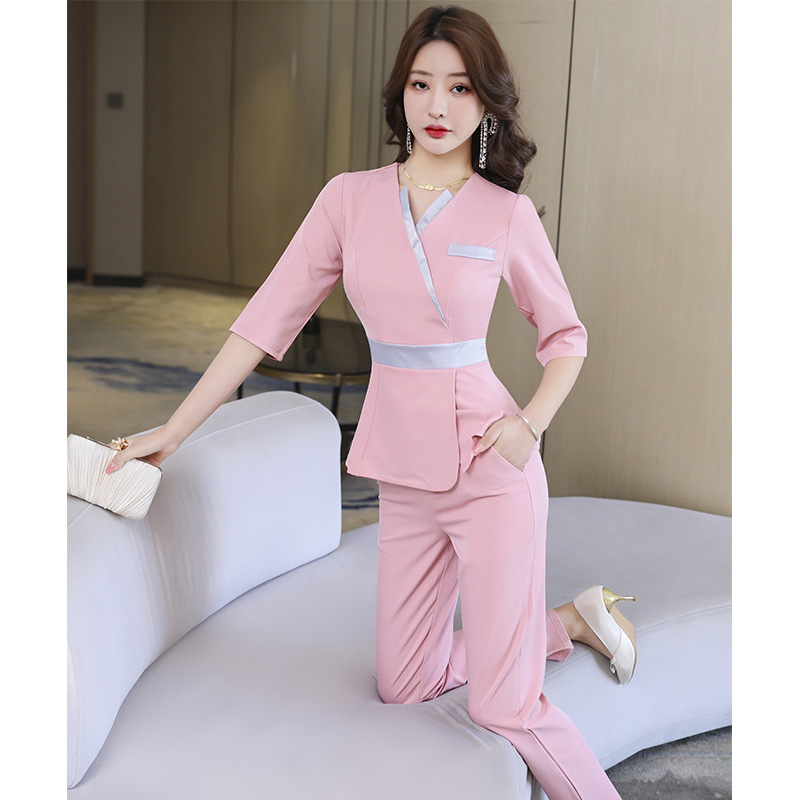 Női szépségszalon öltözet, nedvességelvezető poliészter, 70% főanyag, nyár 2022