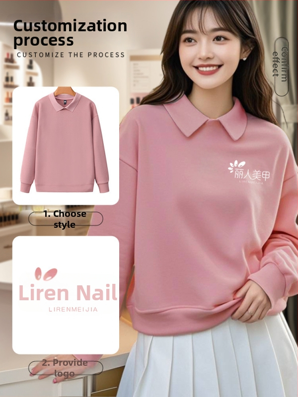 Maniküüri salongi tööülikond logoga, pikkade varrukatega, kapuutsita, küljetaskutega, materjal: Korea puuvill/polüester