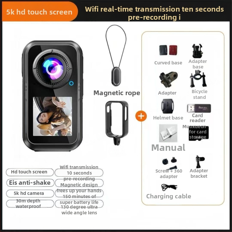 M66 akciókamera – 5K HD sportkamera, optikai képstabilizálás, 50x optikai zoom, 1.5 inch LCD-kijelző, éjszakai felvétel, vlog és vezetés felvétele