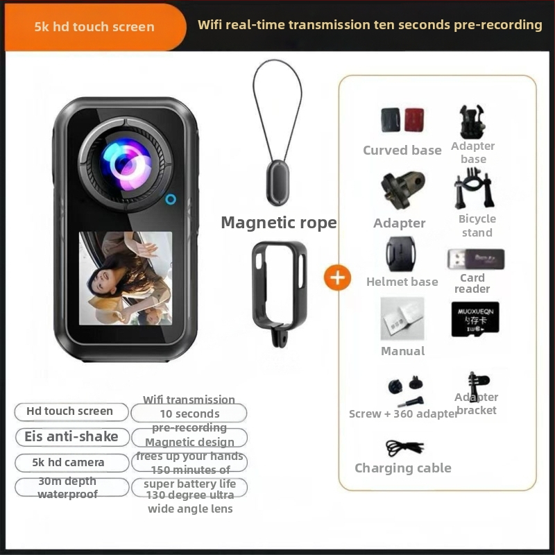 M66 akciókamera – 5K HD sportkamera, optikai képstabilizálás, 50x optikai zoom, 1.5 inch LCD-kijelző, éjszakai felvétel, vlog és vezetés felvétele