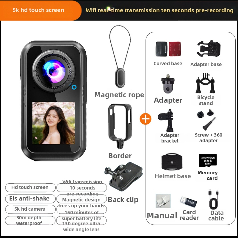 M66 akciókamera – 5K HD sportkamera, optikai képstabilizálás, 50x optikai zoom, 1.5 inch LCD-kijelző, éjszakai felvétel, vlog és vezetés felvétele