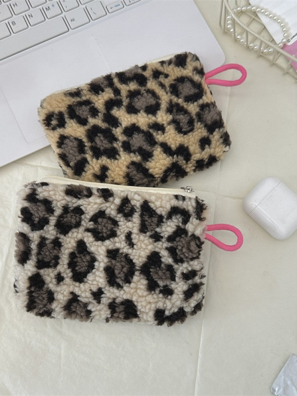 Poșetă cosmetică cu inimă de pluș, model în dungi, căptușeală din pânză, pentru femei