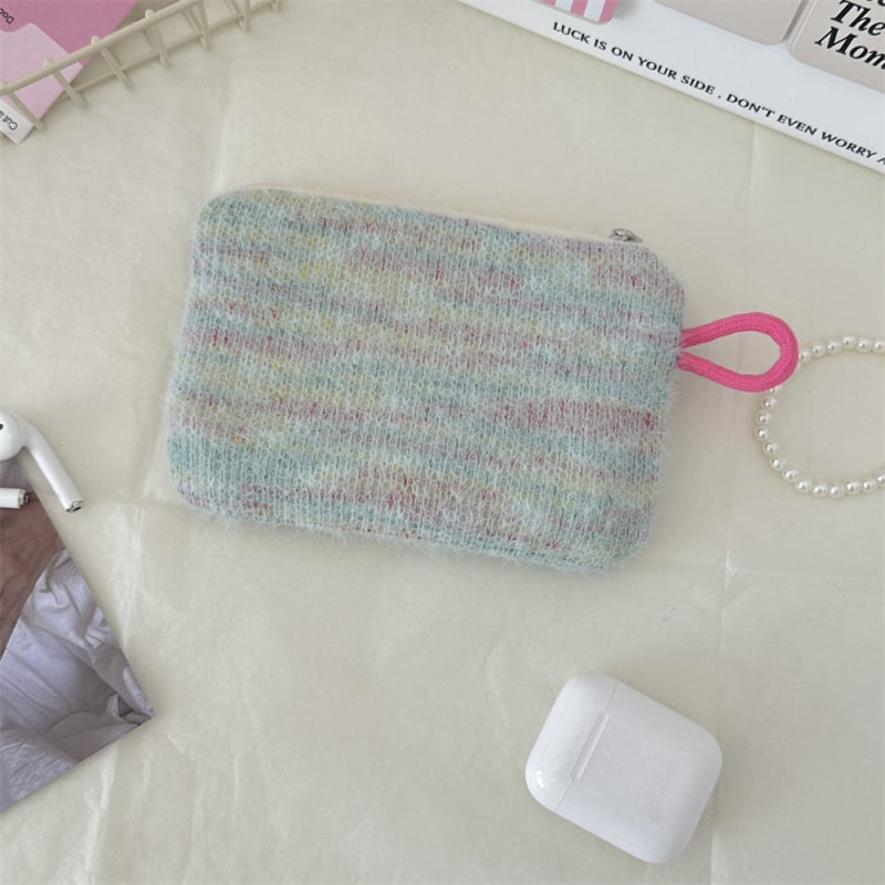 Poșetă cosmetică cu inimă de pluș, model în dungi, căptușeală din pânză, pentru femei