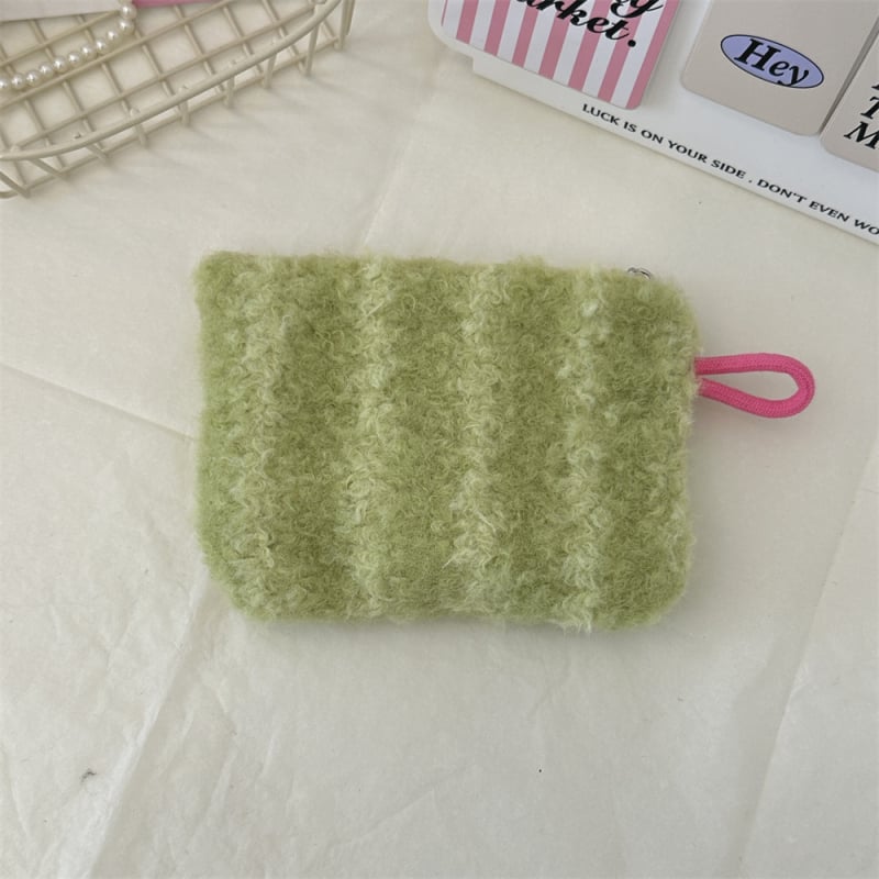 Poșetă cosmetică cu inimă de pluș, model în dungi, căptușeală din pânză, pentru femei