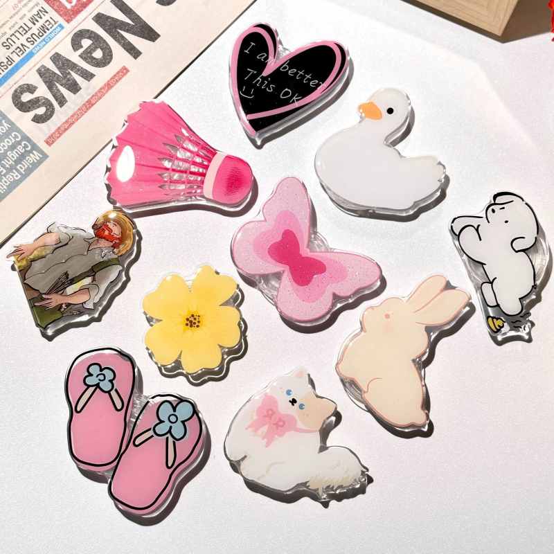 Akrila caurspīdīgs izvilktais telefona statīvs ar karikatūras dizainu, modelis 01, ārējai lietošanai, atbalsta pielāgošanu