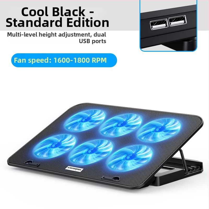 Nešiojamojo kompiuterio aušintuvo stovas A9, 6 ventiliatoriai, metalo grotelės, 0,7 m kabelis, suderinamas su nešiojamaisiais kompiuteriais