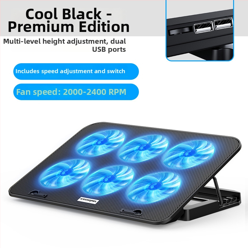 Nešiojamojo kompiuterio aušintuvo stovas A9, 6 ventiliatoriai, metalo grotelės, 0,7 m kabelis, suderinamas su nešiojamaisiais kompiuteriais