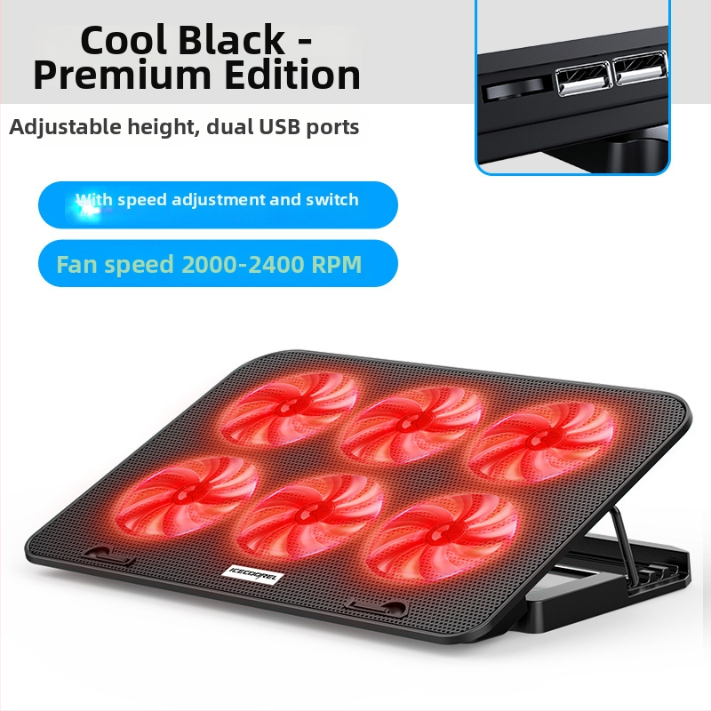 Nešiojamojo kompiuterio aušintuvo stovas A9, 6 ventiliatoriai, metalo grotelės, 0,7 m kabelis, suderinamas su nešiojamaisiais kompiuteriais