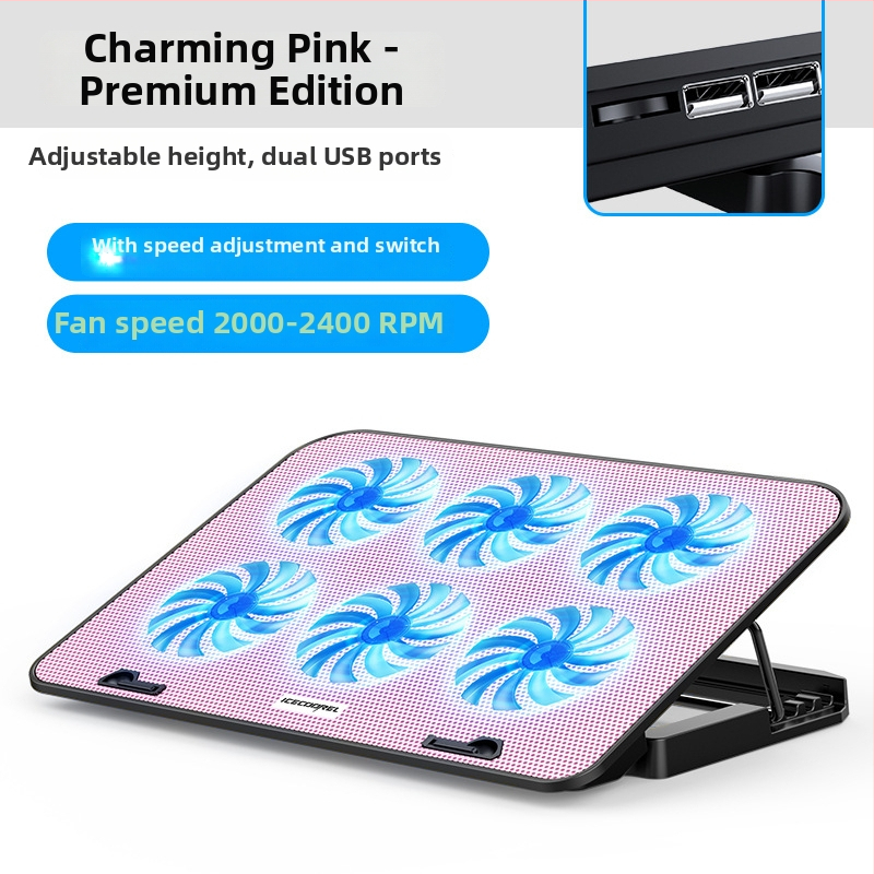 Nešiojamojo kompiuterio aušintuvo stovas A9, 6 ventiliatoriai, metalo grotelės, 0,7 m kabelis, suderinamas su nešiojamaisiais kompiuteriais