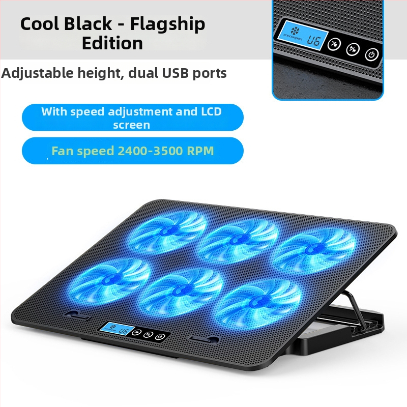 Nešiojamojo kompiuterio aušintuvo stovas A9, 6 ventiliatoriai, metalo grotelės, 0,7 m kabelis, suderinamas su nešiojamaisiais kompiuteriais