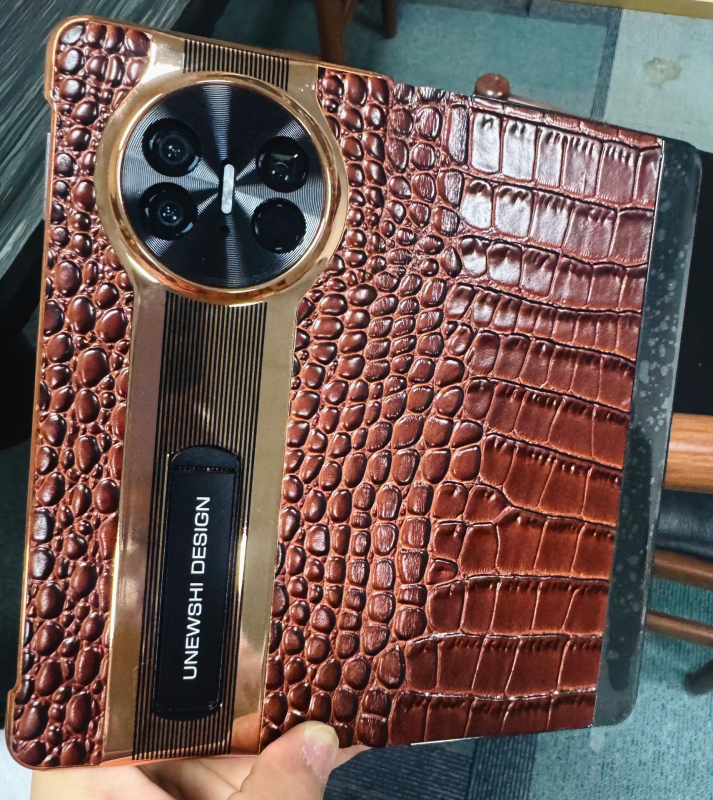 Carcasă din piele pentru Huawei MateX6, finisaj electroplatinat — piele naturală, electroplatinat, protecție la șocuri, disipare a căldurii, priză magnetică