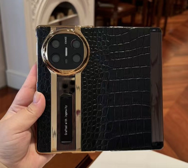 Carcasă din piele pentru Huawei MateX6, finisaj electroplatinat — piele naturală, electroplatinat, protecție la șocuri, disipare a căldurii, priză magnetică