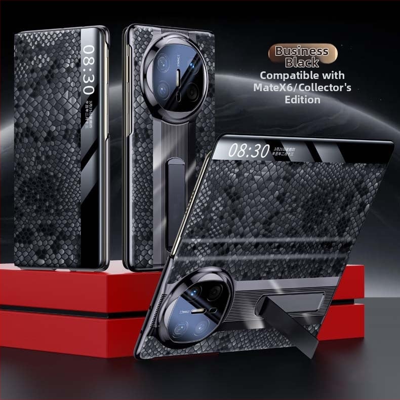 Huawei MateX6 ādas vāciņš ar elektroplatinga apdari — īsta āda, elektroplatinga apdare, triecienizturīgs, siltuma izkliede, magnētiska piesaiste