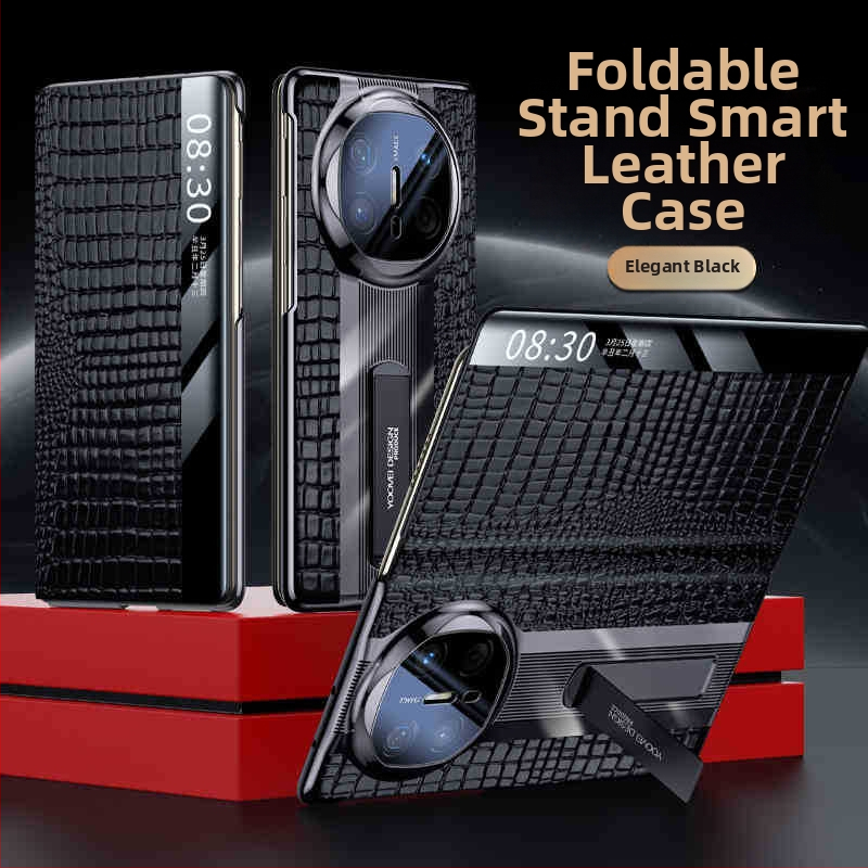 Huawei MateX6 ādas vāciņš ar elektroplatinga apdari — īsta āda, elektroplatinga apdare, triecienizturīgs, siltuma izkliede, magnētiska piesaiste