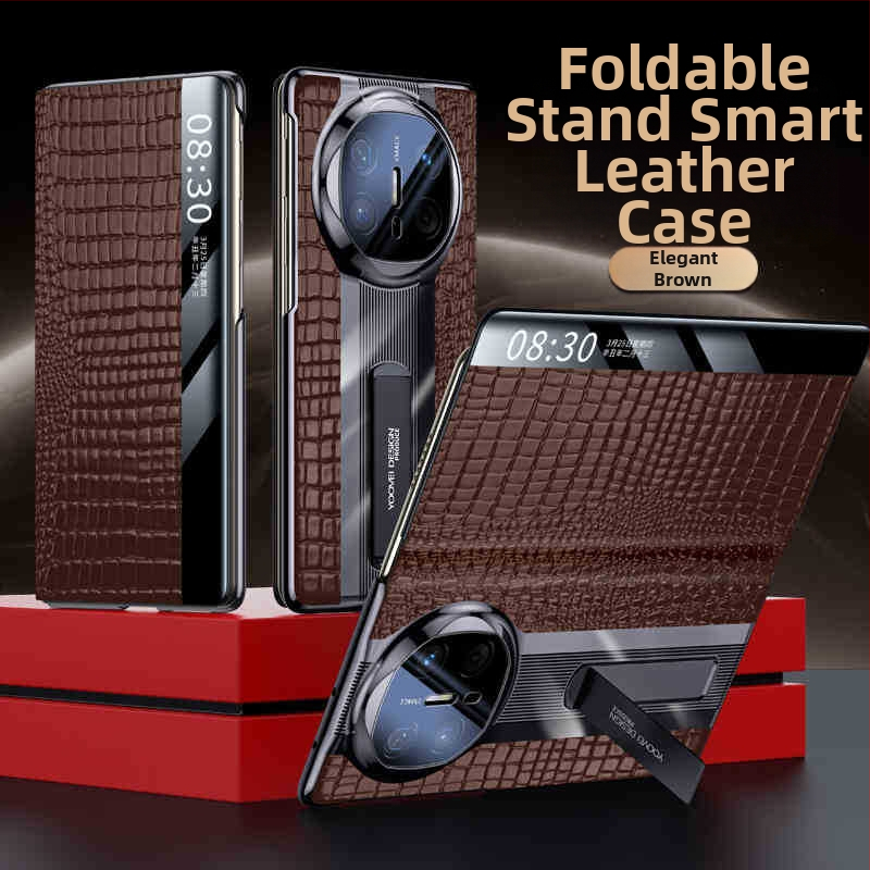 Huawei MateX6 ādas vāciņš ar elektroplatinga apdari — īsta āda, elektroplatinga apdare, triecienizturīgs, siltuma izkliede, magnētiska piesaiste