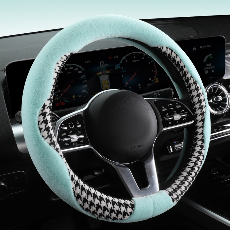 Autó kormánykerék fedél mesterséges plüssből, istennő-stílus, téli használatra, univerzális illeszkedés, teljes lefedettségű telepítés