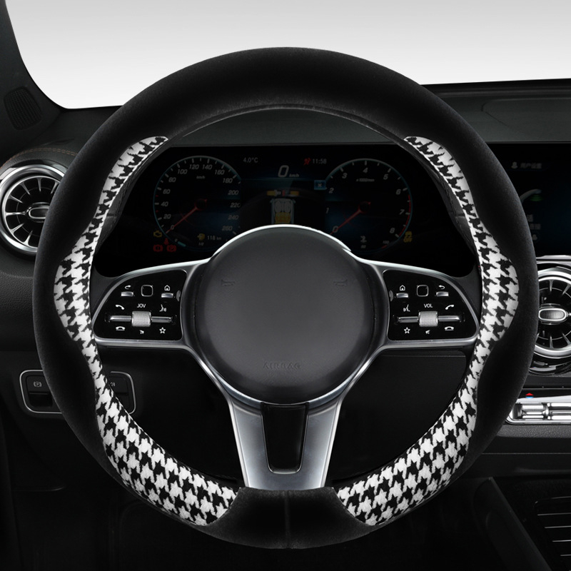 Autó kormánykerék fedél mesterséges plüssből, istennő-stílus, téli használatra, univerzális illeszkedés, teljes lefedettségű telepítés