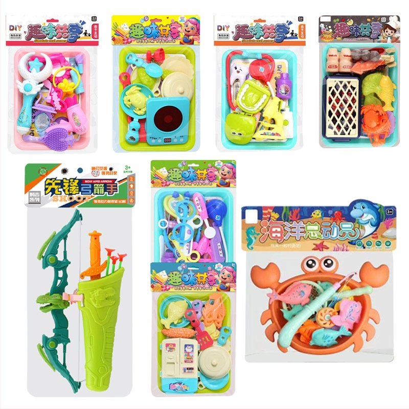 Szimulált konyhai játék - műanyag, tasakos csomagolásban, 4-6 éves gyermekeknek, családi játékszett