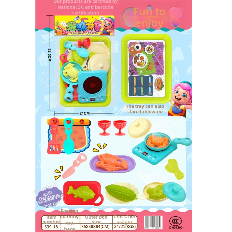 Szimulált konyhai játék - műanyag, tasakos csomagolásban, 4-6 éves gyermekeknek, családi játékszett