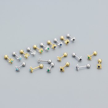 Auskari – astoņstaru zvaigzne ar skrūvējamu pamatni, S925 sudrabs, elektroplatingēts, ģeometrisks dizains, sievietēm