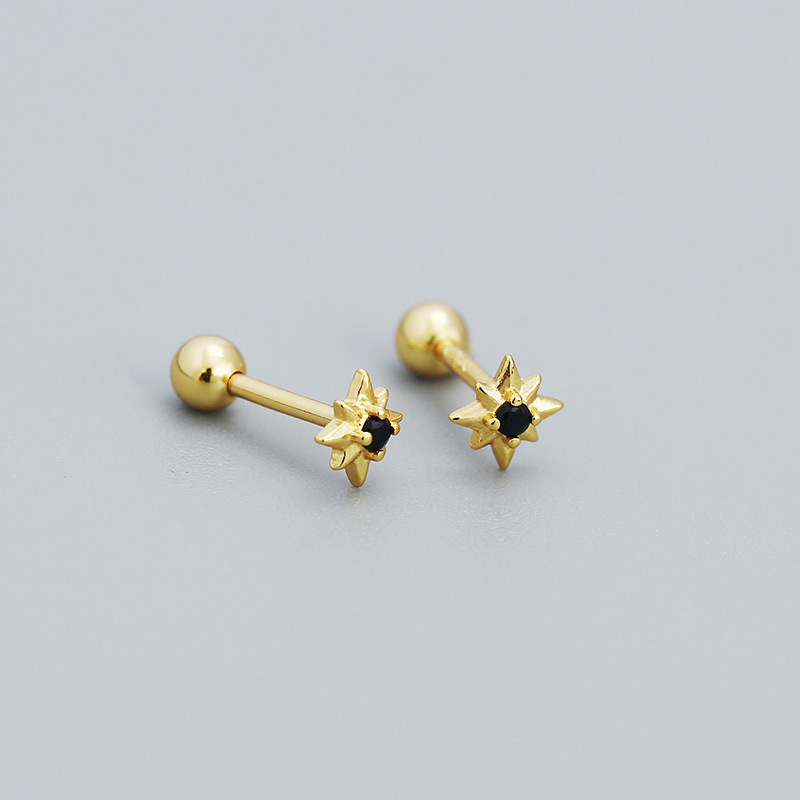 Auskari – astoņstaru zvaigzne ar skrūvējamu pamatni, S925 sudrabs, elektroplatingēts, ģeometrisks dizains, sievietēm