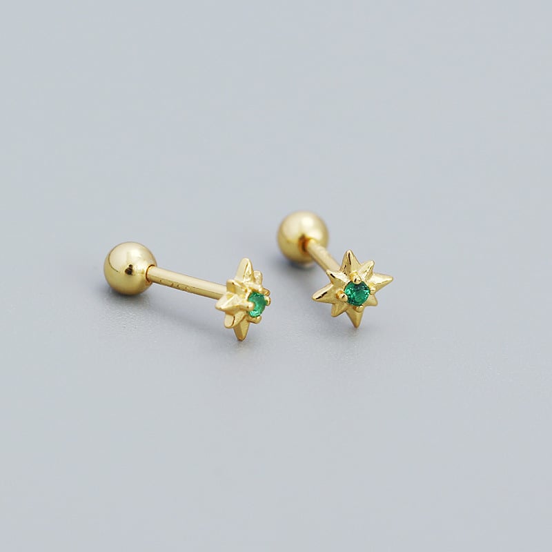 Auskari – astoņstaru zvaigzne ar skrūvējamu pamatni, S925 sudrabs, elektroplatingēts, ģeometrisks dizains, sievietēm