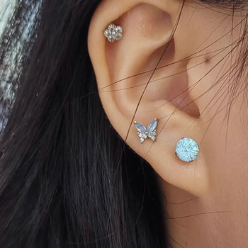 Geometriskas titāna auskari ar 7A Fireworks briljantu, G23 titāns, dimanta apdare, 925 sudraba auss stieņi