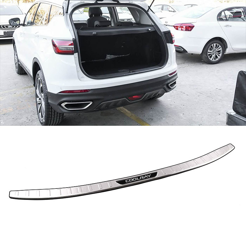 Geely Coolray ajtó küszöb szalag – rozsdamentes acél, védelem a csomagtartónál és a hátsó tetőfedél dekoratív elem, Brand First Domain