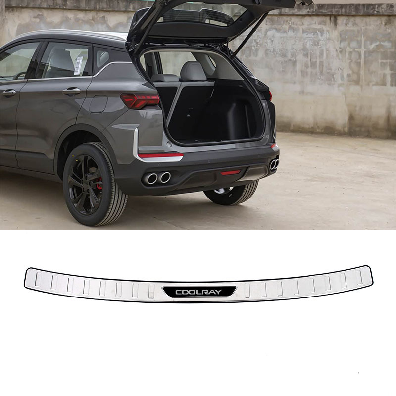 Geely Coolray ajtó küszöb szalag – rozsdamentes acél, védelem a csomagtartónál és a hátsó tetőfedél dekoratív elem, Brand First Domain