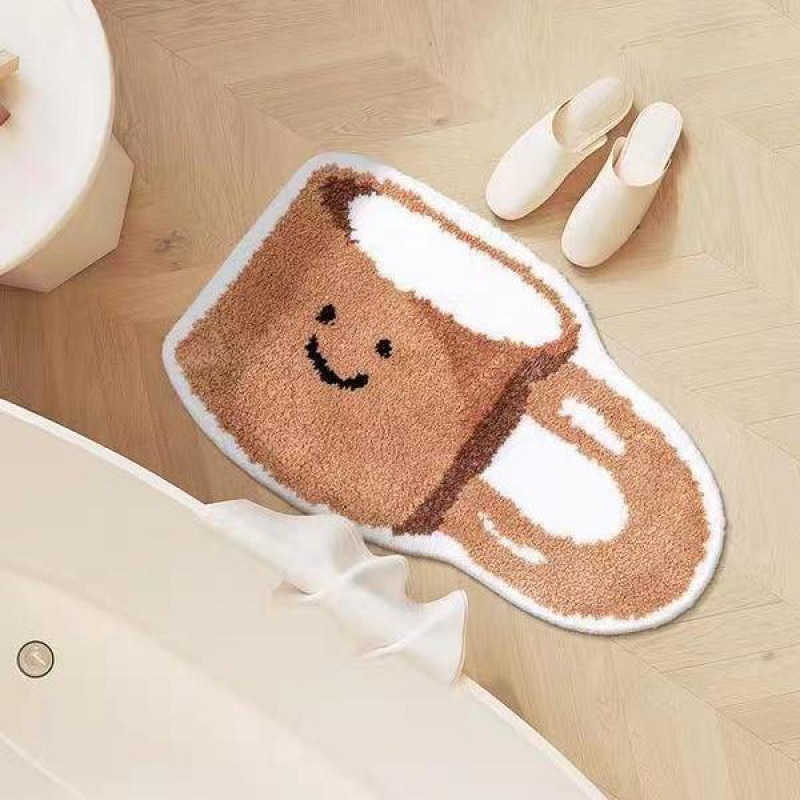 Covoraș de podea din fibre poliesterice, formă de extraterestru, model cartoon/geometric, pentru baie și intrare, ușor de curățat