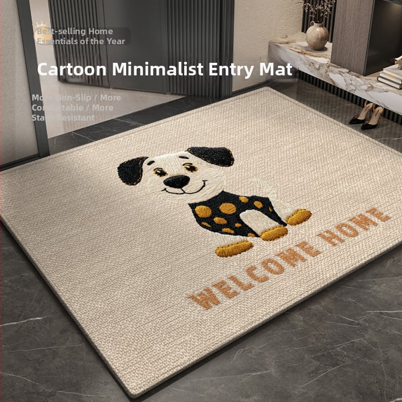 Covoraș de ușă din velur buclat, imprimeu cu animație, pătrat, lavabil, potrivit pentru holul de la intrare