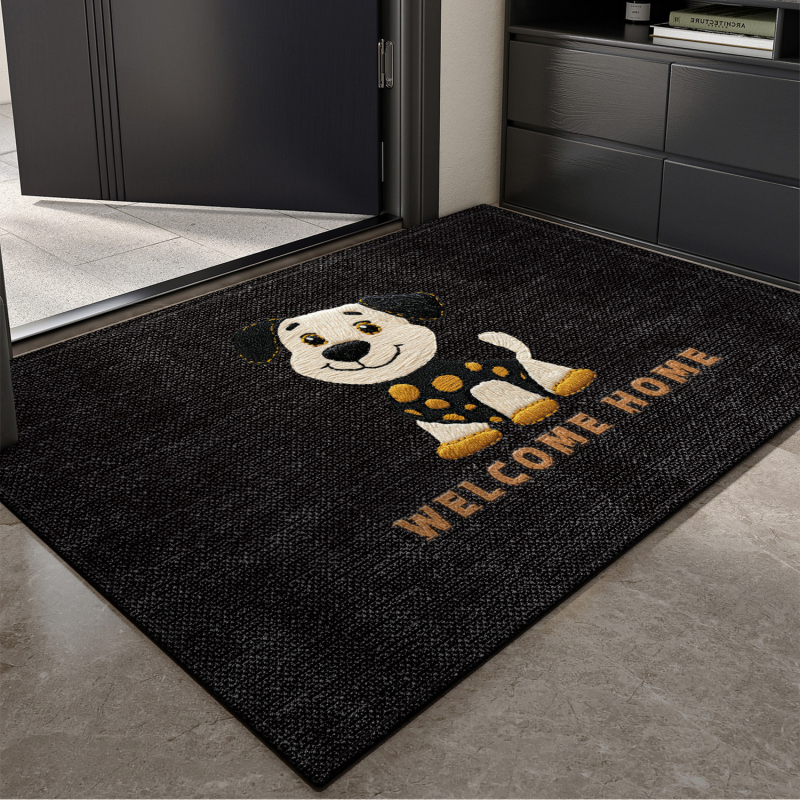 Covoraș de ușă din velur buclat, imprimeu cu animație, pătrat, lavabil, potrivit pentru holul de la intrare