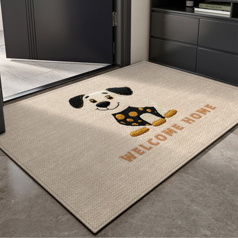 Covoraș de ușă din velur buclat, imprimeu cu animație, pătrat, lavabil, potrivit pentru holul de la intrare