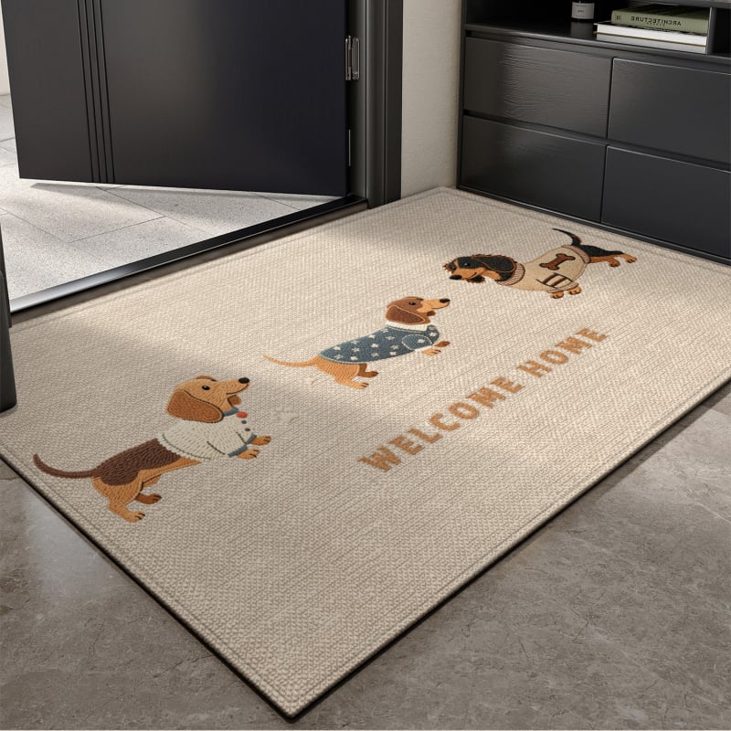 Covoraș de ușă din velur buclat, imprimeu cu animație, pătrat, lavabil, potrivit pentru holul de la intrare