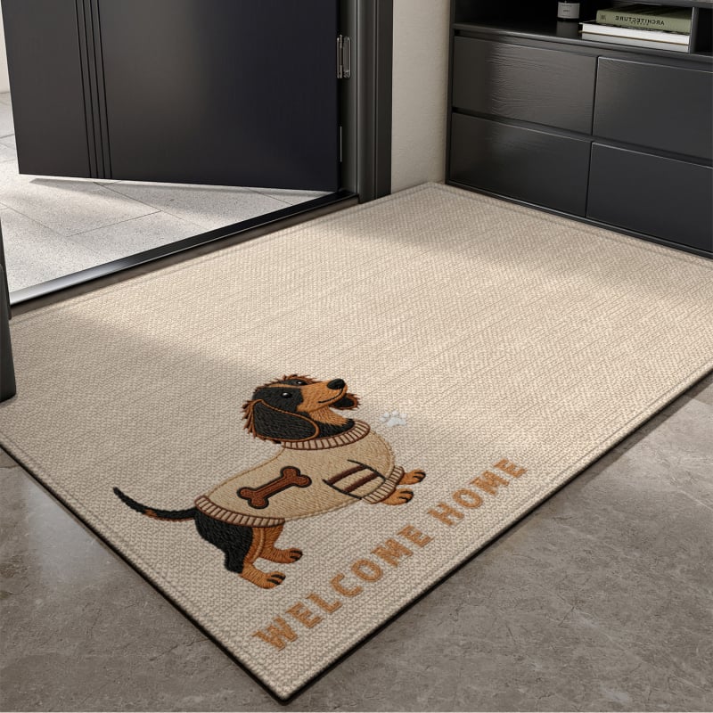 Covoraș de ușă din velur buclat, imprimeu cu animație, pătrat, lavabil, potrivit pentru holul de la intrare