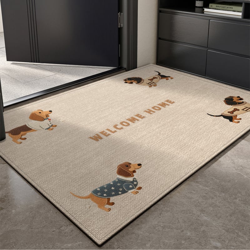 Covoraș de ușă din velur buclat, imprimeu cu animație, pătrat, lavabil, potrivit pentru holul de la intrare