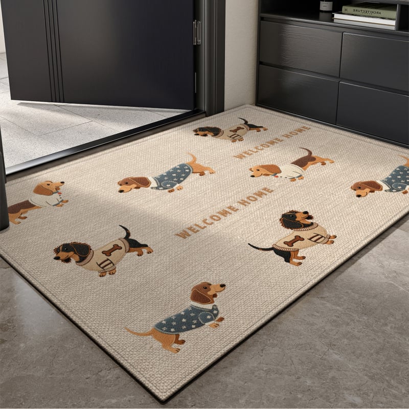 Covoraș de ușă din velur buclat, imprimeu cu animație, pătrat, lavabil, potrivit pentru holul de la intrare