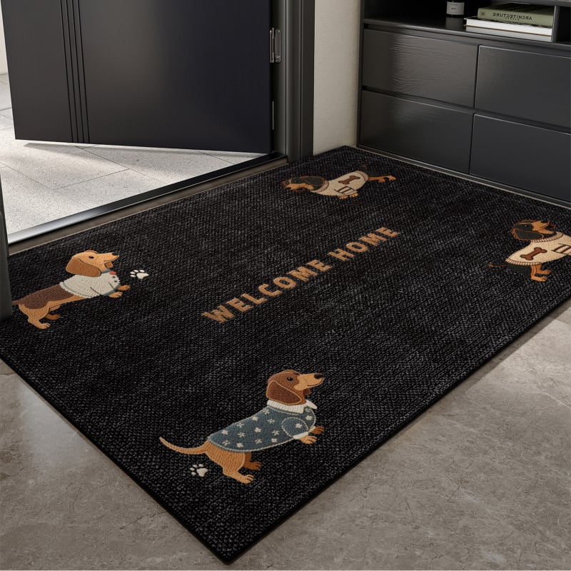 Covoraș de ușă din velur buclat, imprimeu cu animație, pătrat, lavabil, potrivit pentru holul de la intrare