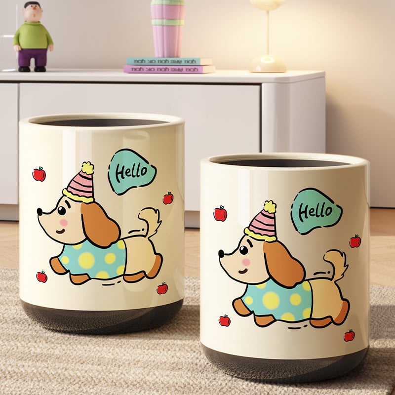 Dachshundo įkvėpta šiukšlių dėžė su svyrančiu dangteliu, dviejų sluoksnių cilindrinis dizainas, 12 L+ talpa namų naudojimui