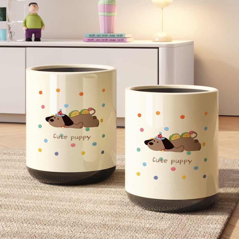 Dachshundo įkvėpta šiukšlių dėžė su svyrančiu dangteliu, dviejų sluoksnių cilindrinis dizainas, 12 L+ talpa namų naudojimui