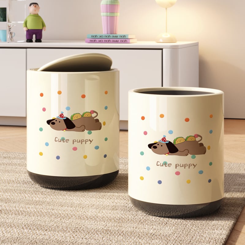 Dachshundo įkvėpta šiukšlių dėžė su svyrančiu dangteliu, dviejų sluoksnių cilindrinis dizainas, 12 L+ talpa namų naudojimui