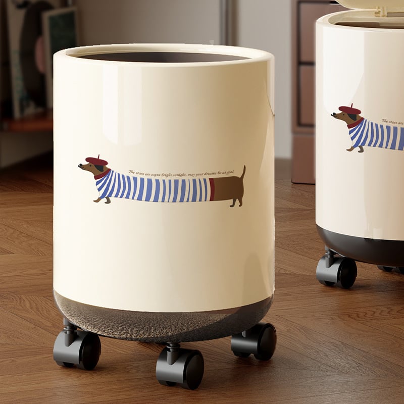 Dachshundo įkvėpta šiukšlių dėžė su svyrančiu dangteliu, dviejų sluoksnių cilindrinis dizainas, 12 L+ talpa namų naudojimui