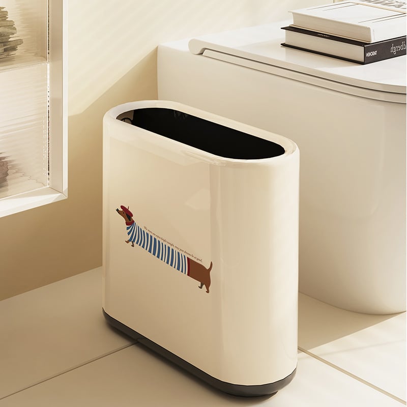 Dachshundo įkvėpta šiukšlių dėžė su svyrančiu dangteliu, dviejų sluoksnių cilindrinis dizainas, 12 L+ talpa namų naudojimui